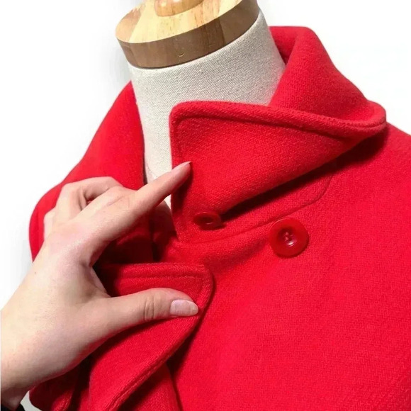 J. Crew Cherry Red Double Breasted Wool Majesty Gold Button Winter Pea Coat 6 - Picture 9 of 11